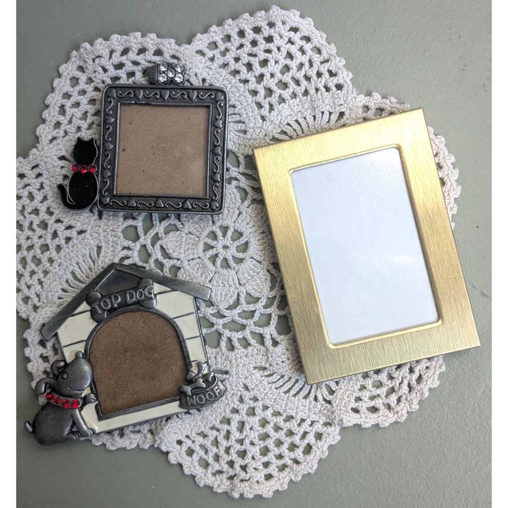 Vintage Mini Magnetic Picture Frames Set of 3 | Cat Dog Photo Frames‎